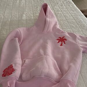 Pink Hoodie with Red Palm Tree Design